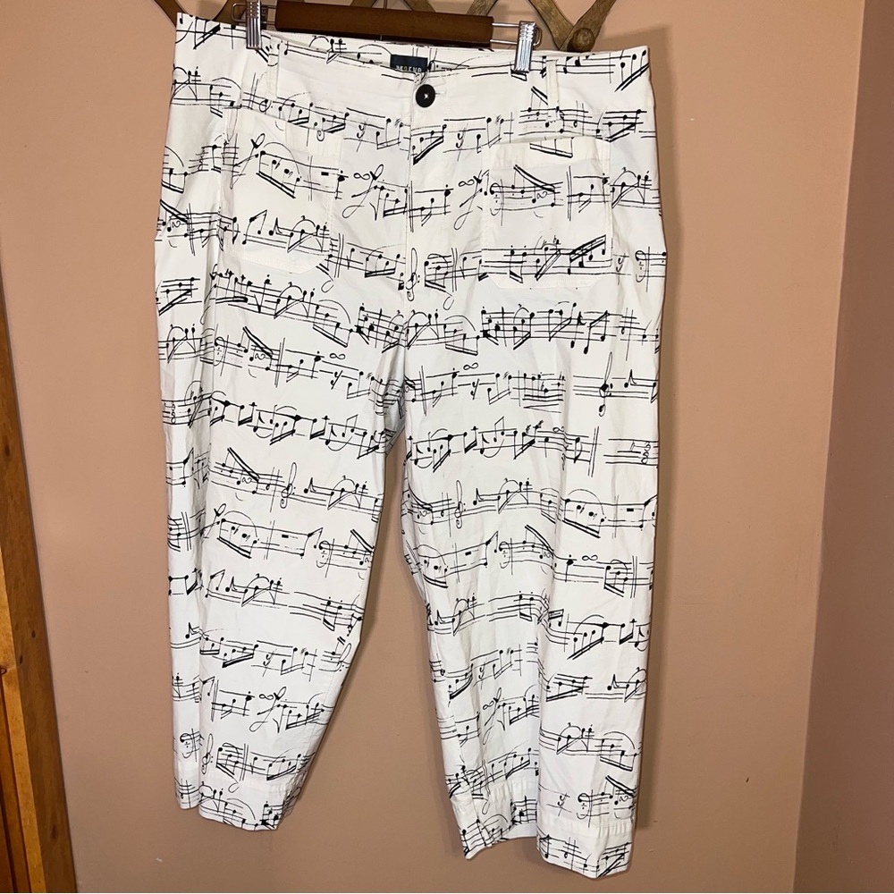 Maeve Colette Cropped Wide Leg Pants Music Note Print Magic Fabric Size 18